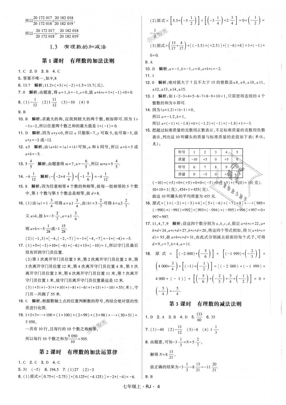 2018年经纶学典学霸七年级数学上册人教版 第4页