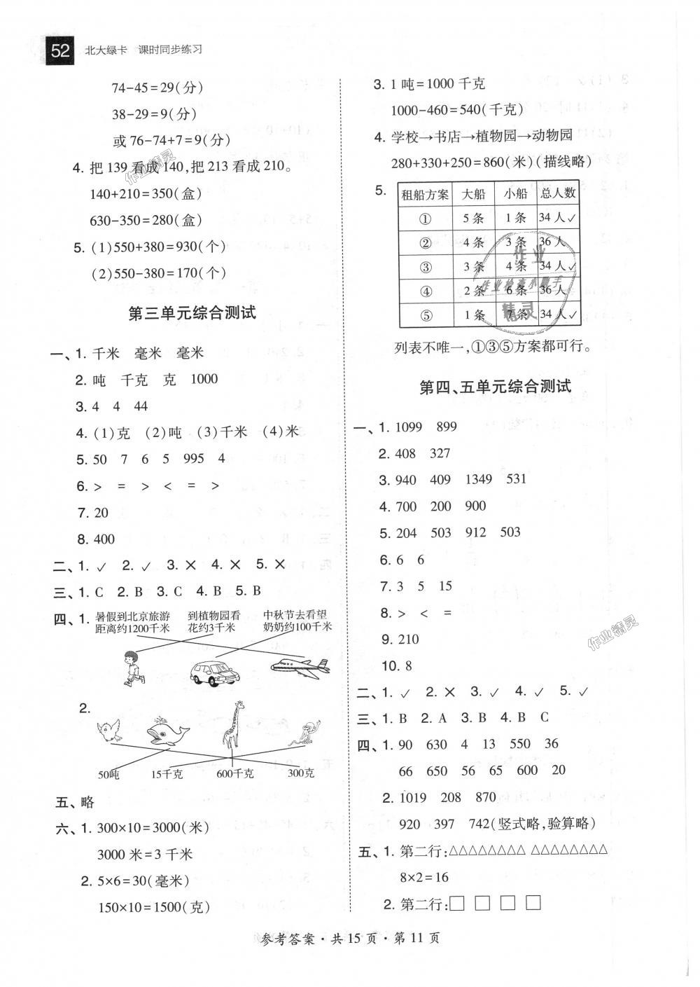 2018年北大綠卡三年級(jí)數(shù)學(xué)上冊(cè)人教版 第11頁(yè)