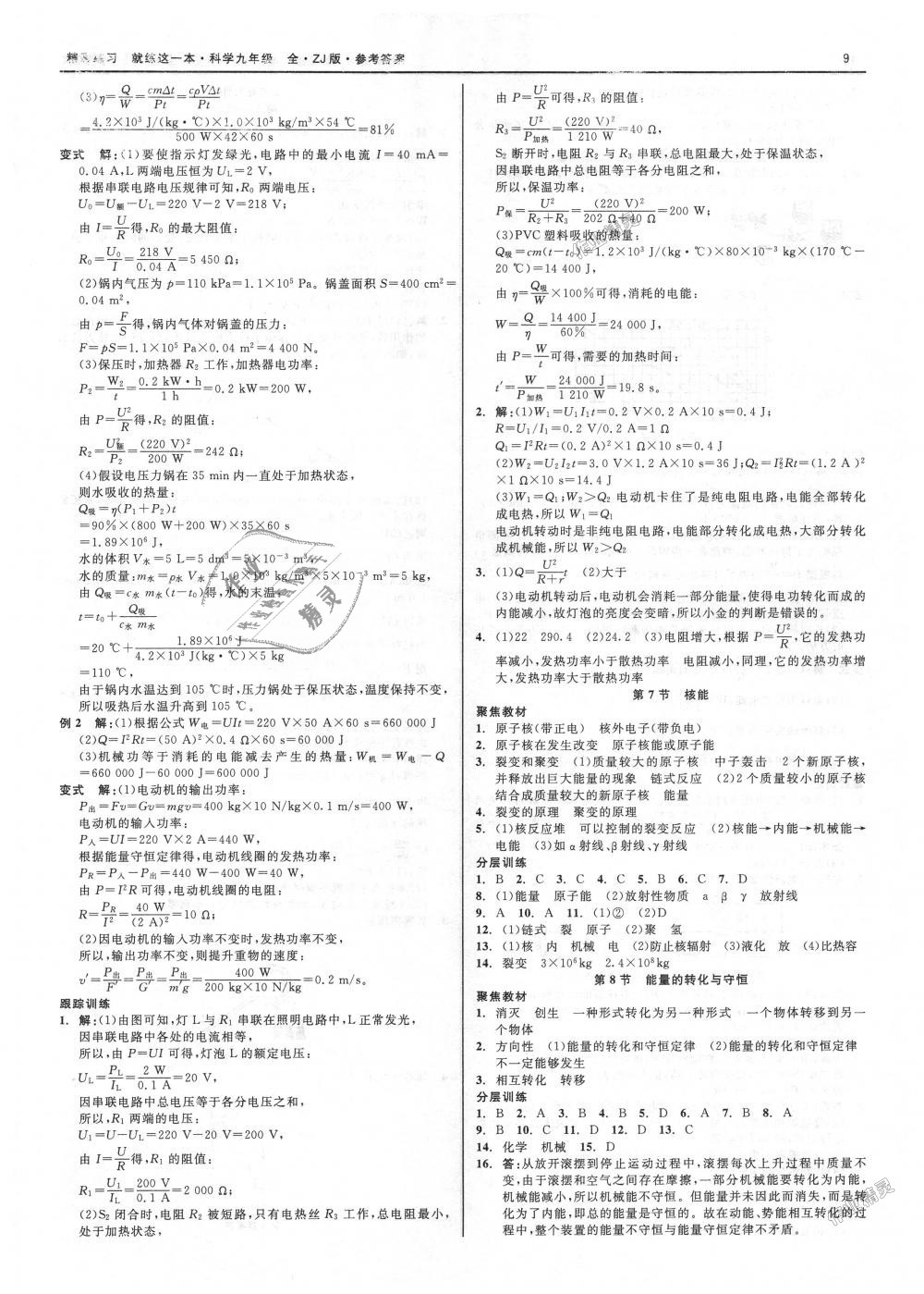 2018年精彩練習(xí)就練這一本九年級科學(xué)全一冊浙教版 第9頁