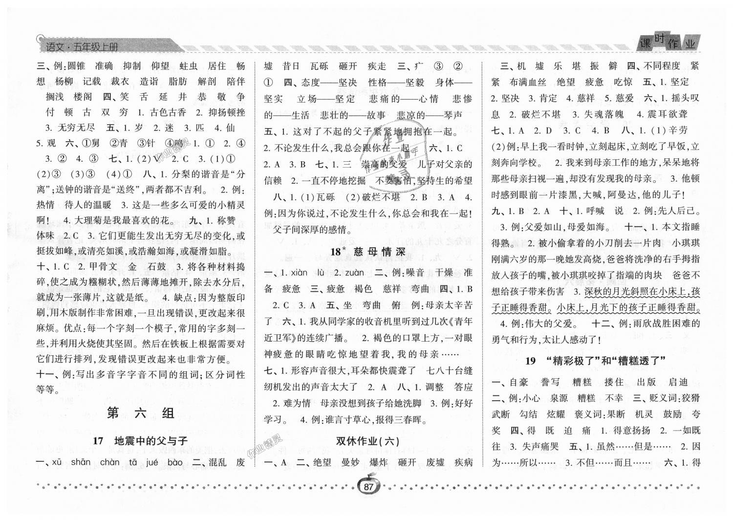 2018年經(jīng)綸學典課時作業(yè)五年級語文上冊人教版 第9頁