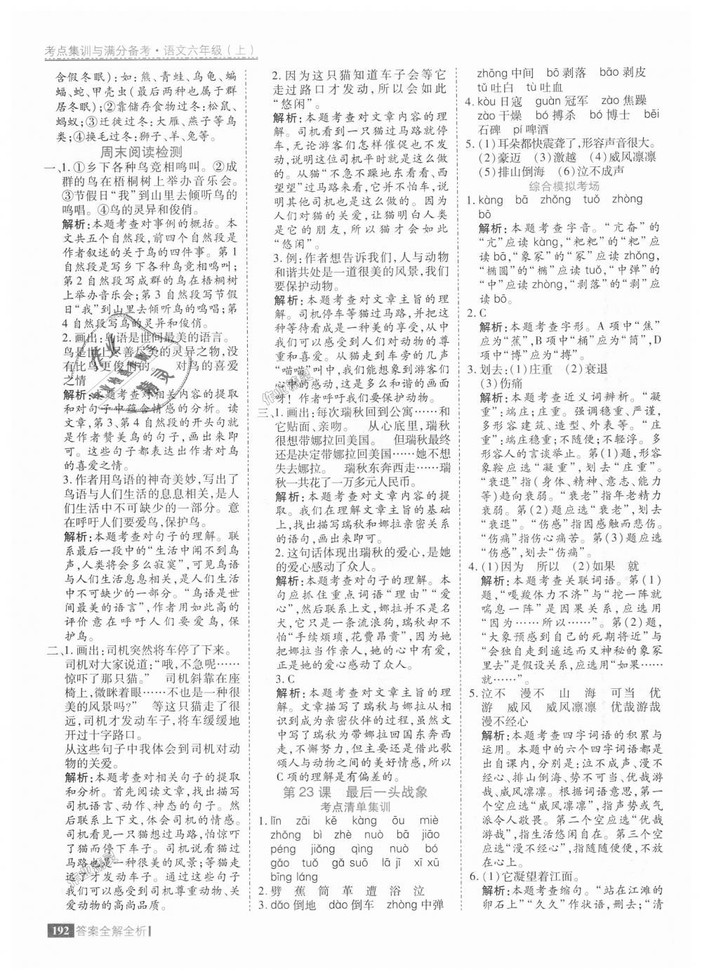 2018年考點(diǎn)集訓(xùn)與滿分備考六年級語文上冊人教版 第40頁