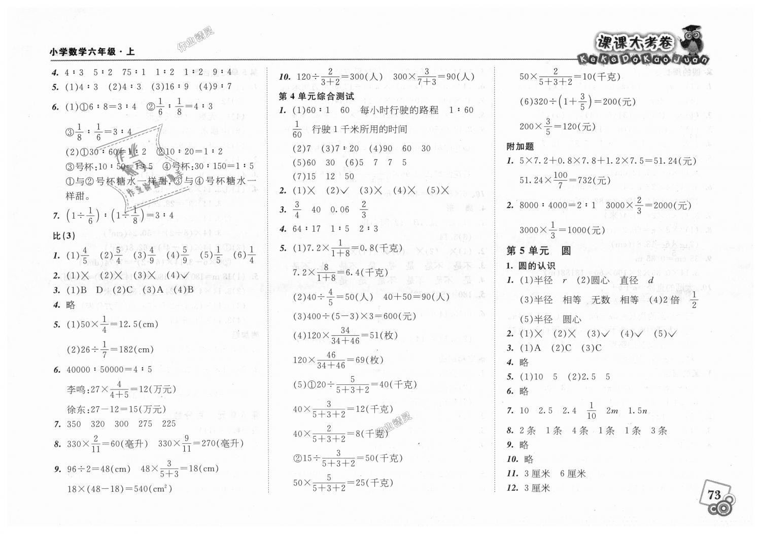 2018年北大綠卡課課大考卷六年級數(shù)學(xué)上冊人教版 第5頁