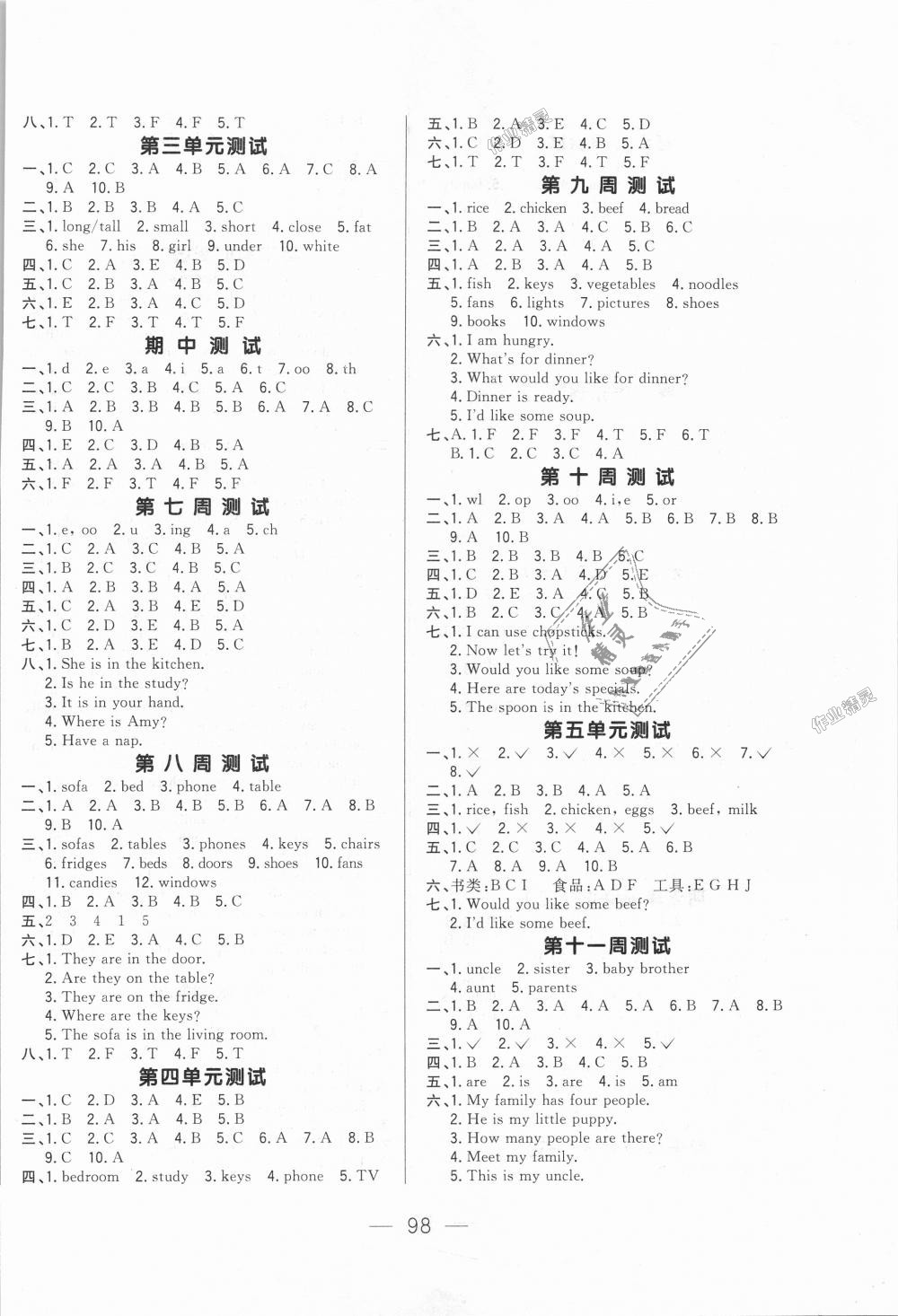 2018年悅?cè)缓脤W(xué)生周周測四年級英語上冊人教PEP版 第2頁