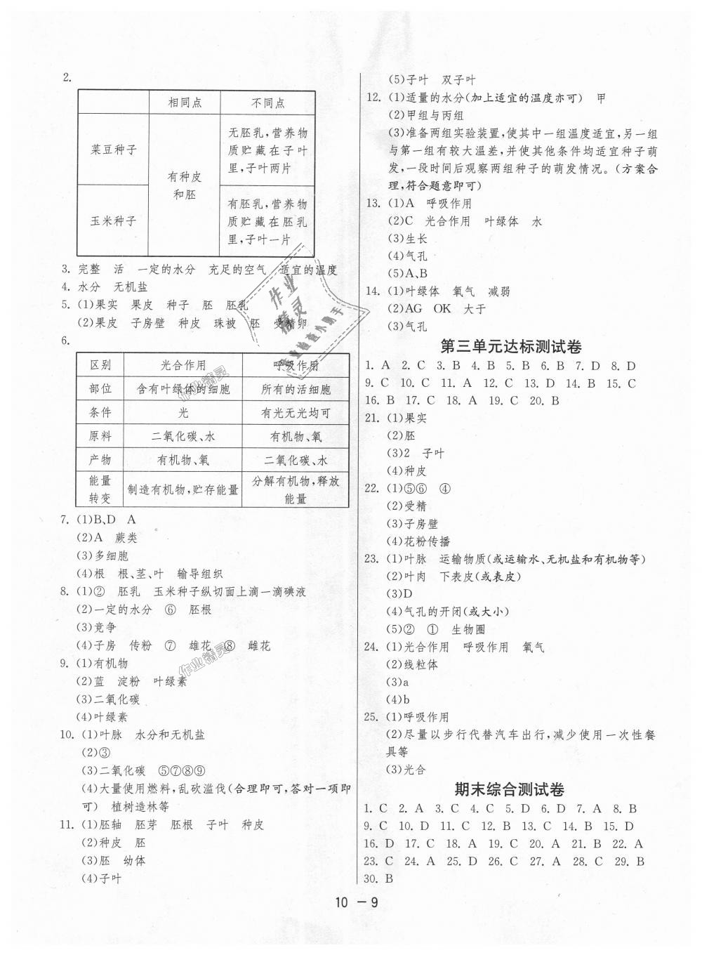 2018年1课3练单元达标测试七年级生物学上册人教版 第9页