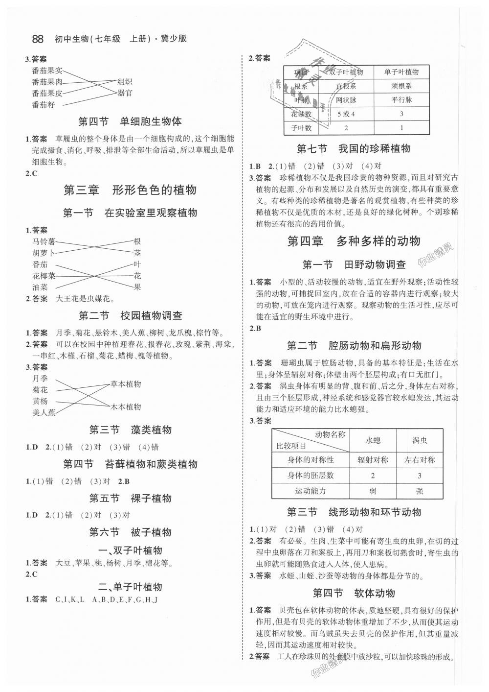 2018年5年中考3年模拟初中生物七年级上册冀少版 第39页