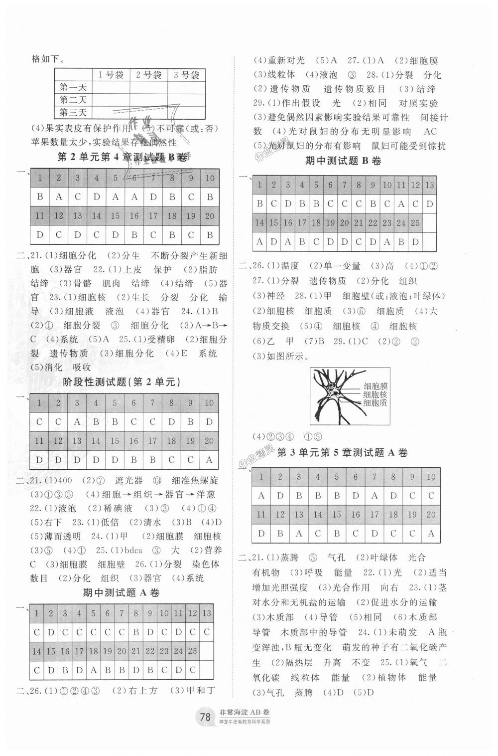 2018年海淀單元測(cè)試AB卷七年級(jí)生物上冊(cè)北師大版 第2頁(yè)