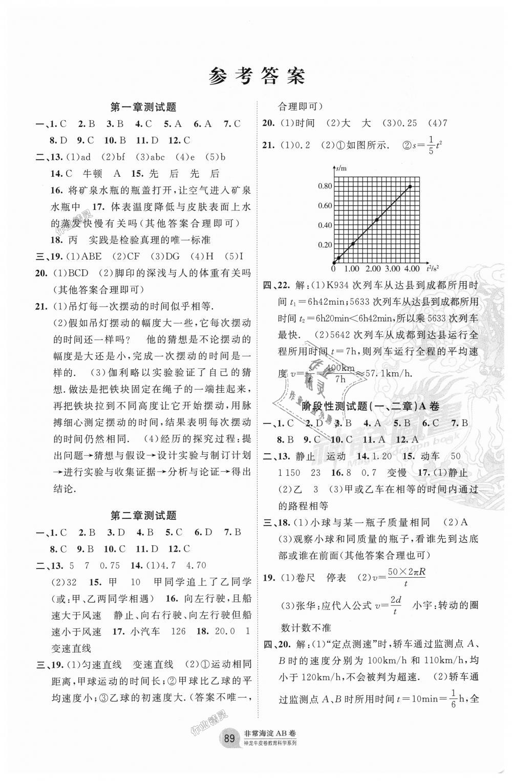 2018年海淀單元測試AB卷八年級物理上冊滬科版 第1頁