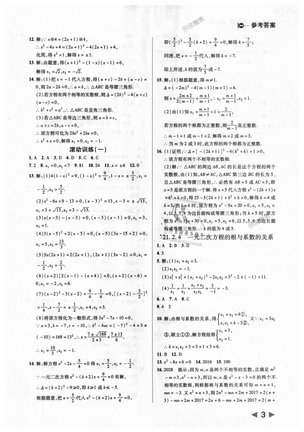 2018年胜券在握打好基础作业本九年级数学上册人教版 第3页