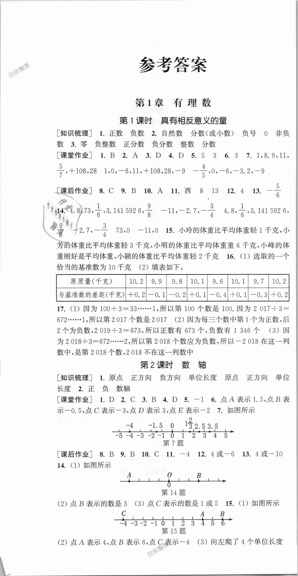 2018年通城学典课时作业本七年级数学上册湘教版 第1页