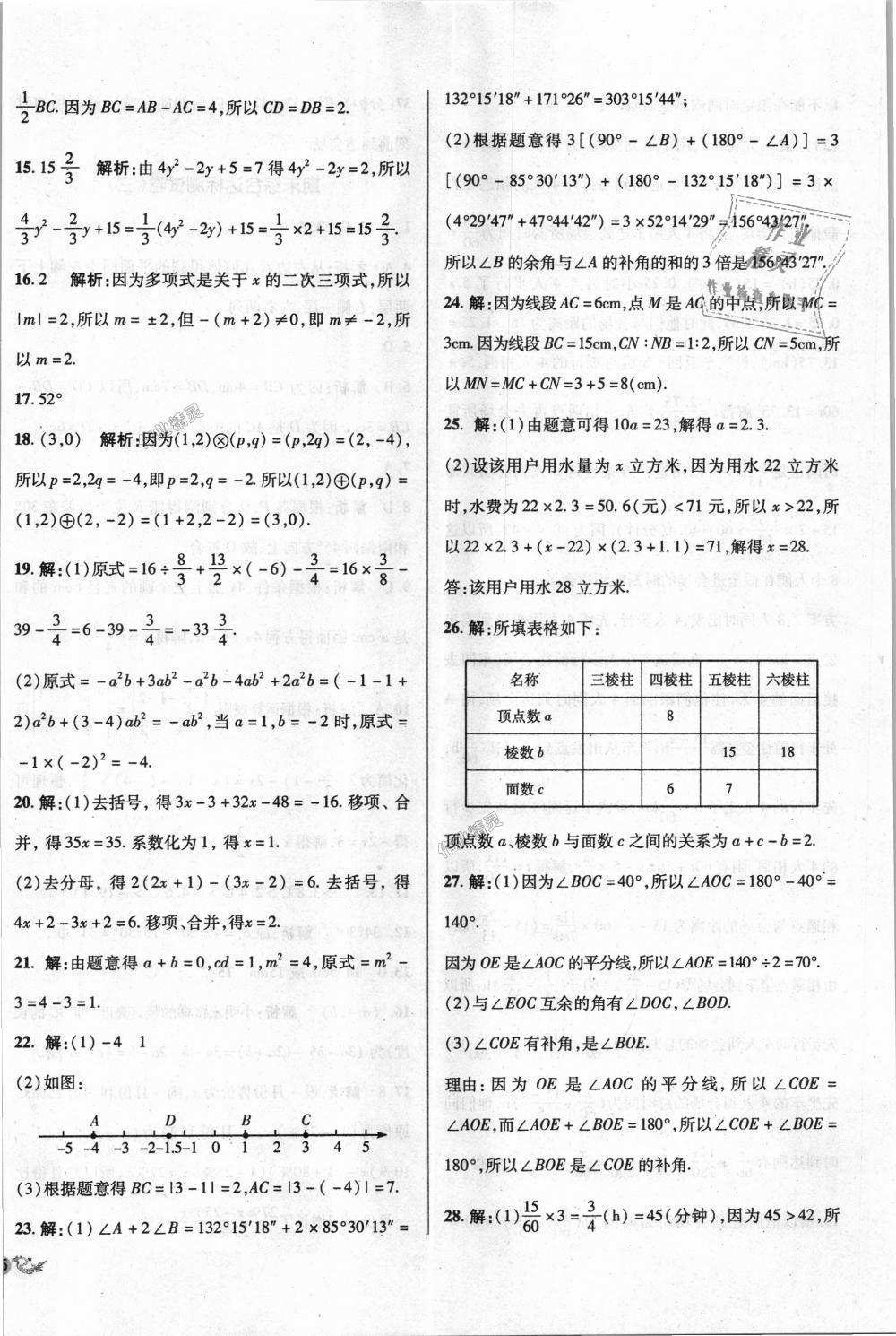 2018年单元加期末复习与测试七年级数学上册人教版 第22页