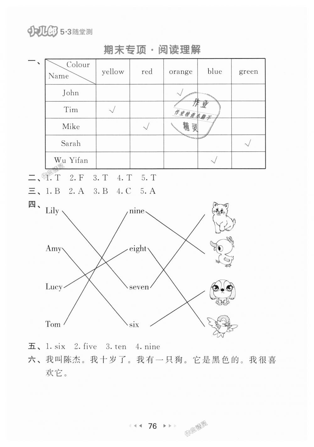 2018年53隨堂測(cè)小學(xué)英語三年級(jí)上冊(cè)人教PEP版 第16頁