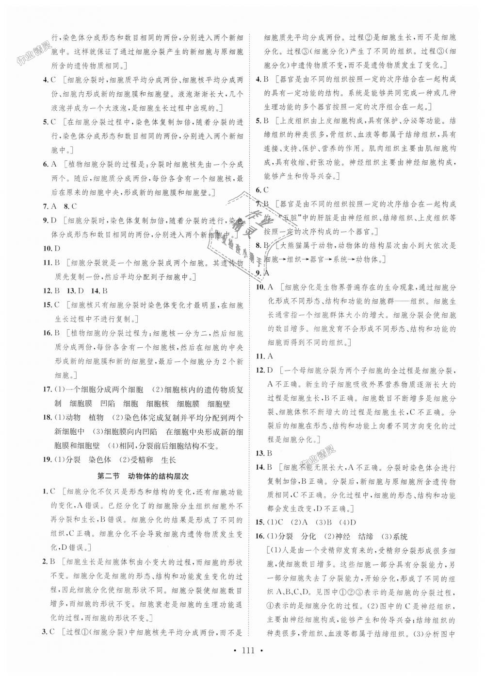 2018年思路教练同步课时作业七年级生物上册人教版 第11页