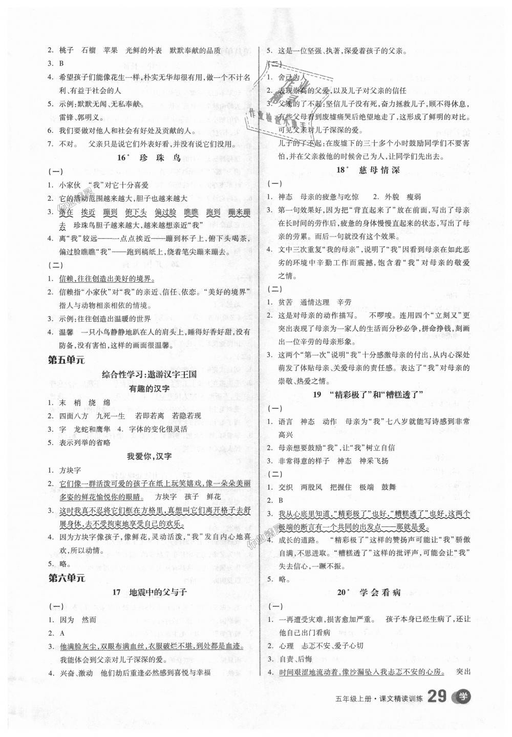 2018年全品学练考五年级语文上册人教版 第19页