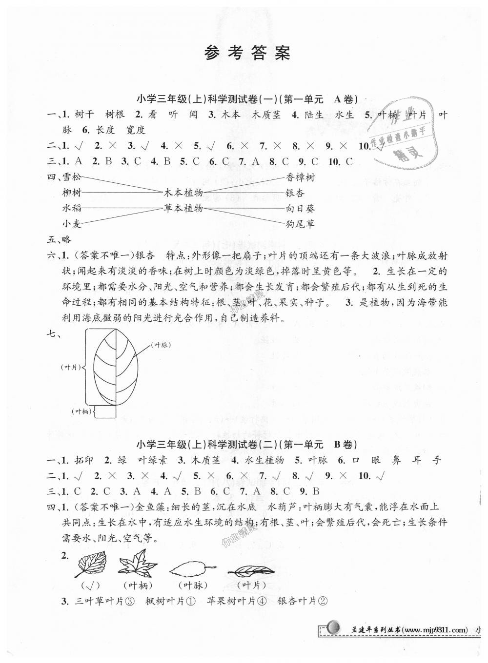 2018年孟建平小学单元测试三年级科学上册教科版 第1页