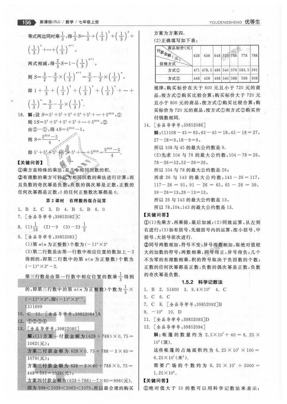 2018年全品优等生同步作业加思维特训七年级数学上册人教版 第8页