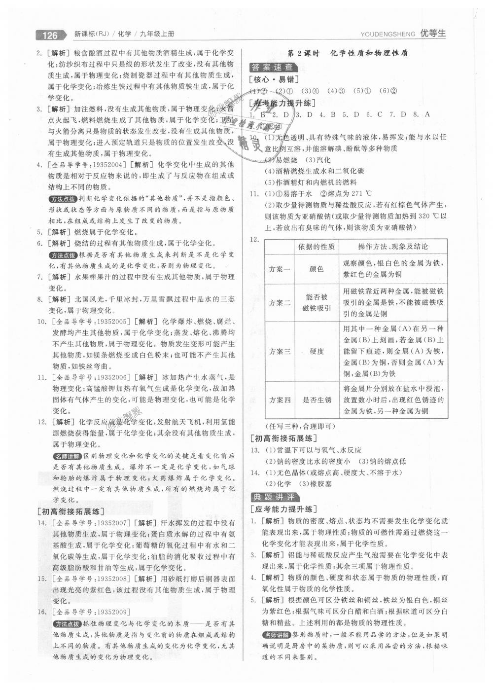 2018年全品优等生同步作业加中考特训九年级化学上册人教版 第2页