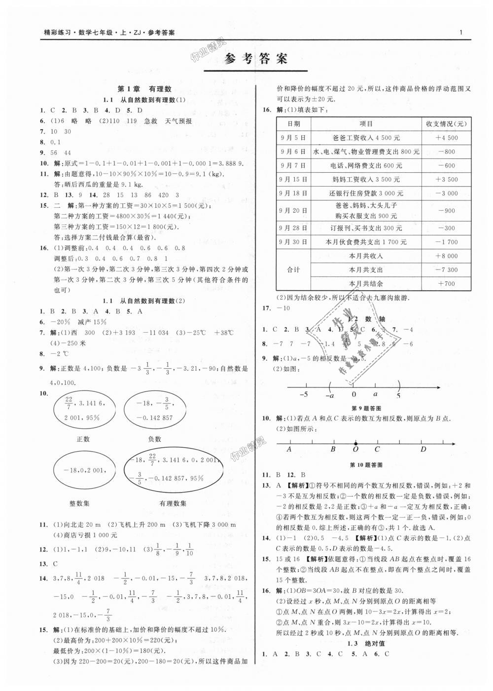 2018年精彩练习就练这一本七年级数学上册浙教版 第1页