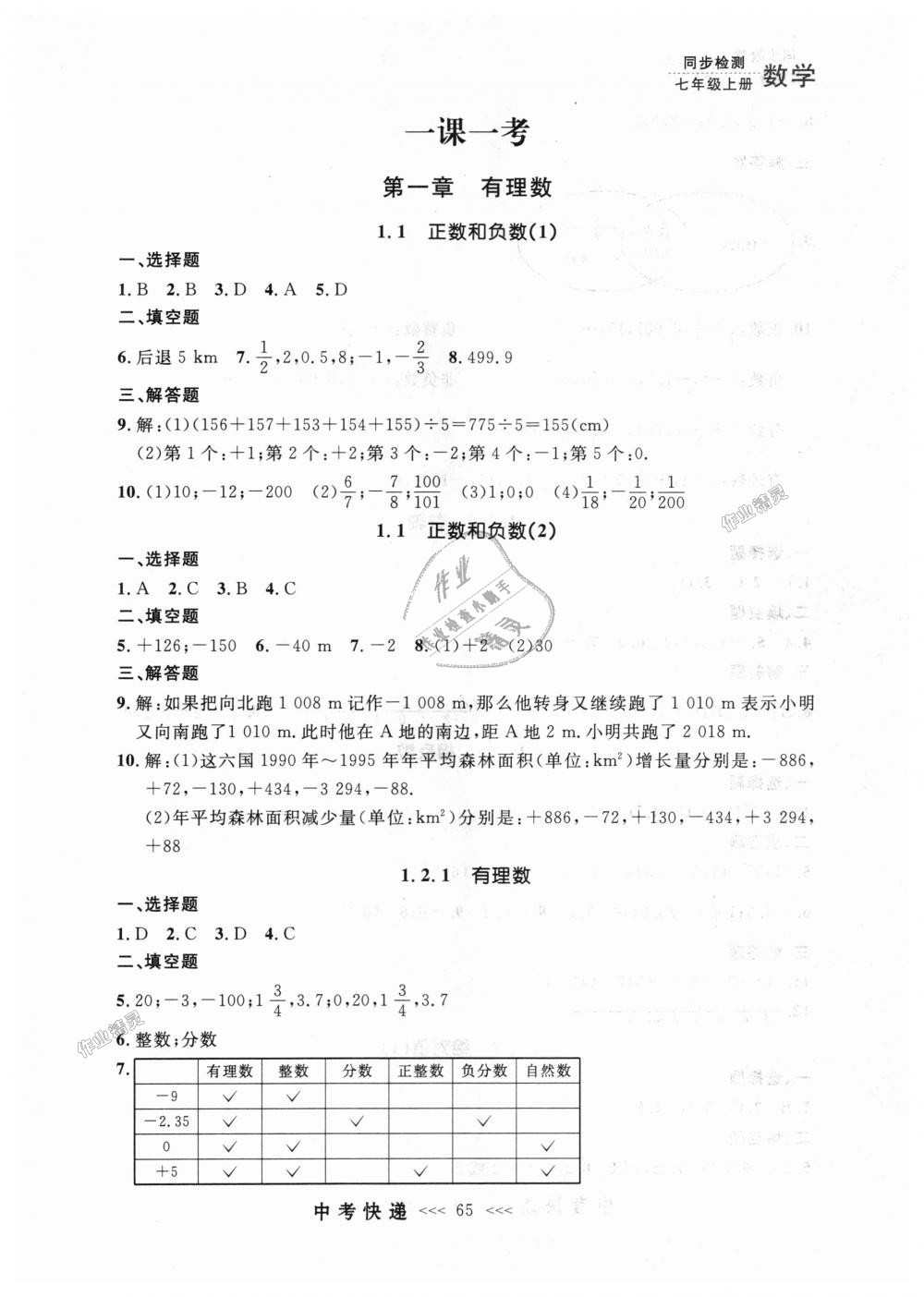 2018年中考快递同步检测七年级数学上册人教版 第1页