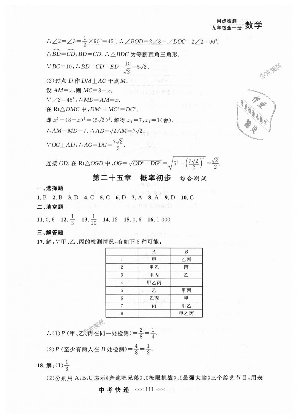 2018年中考快递同步检测九年级数学全一册人教版 第47页