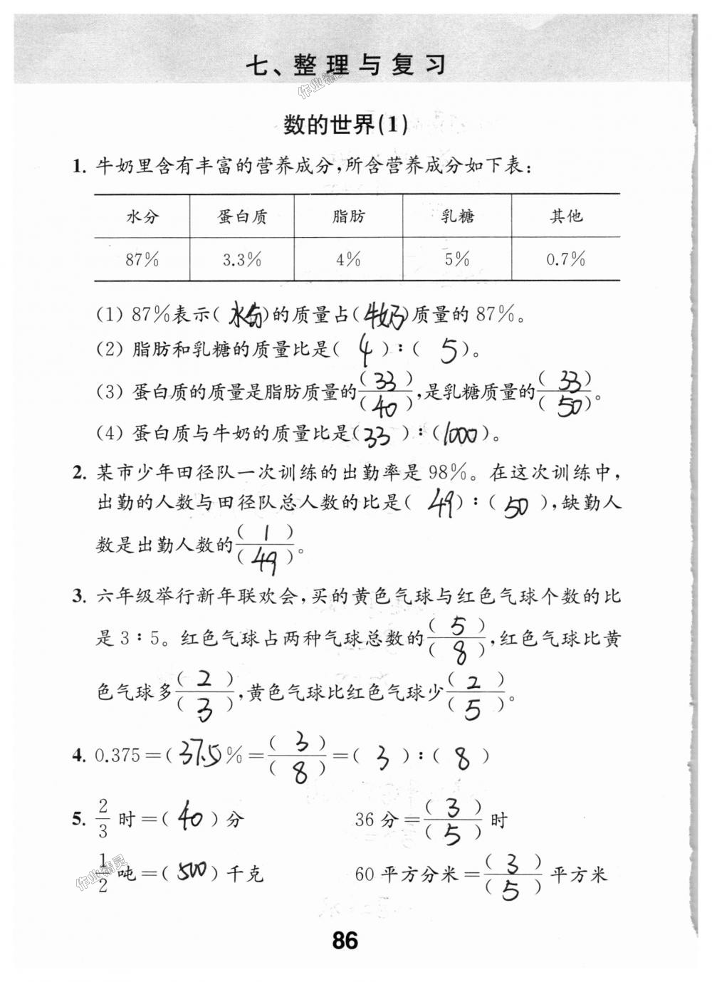 2018年數(shù)學(xué)補(bǔ)充習(xí)題六年級上冊蘇教版江蘇鳳凰教育出版社 第86頁