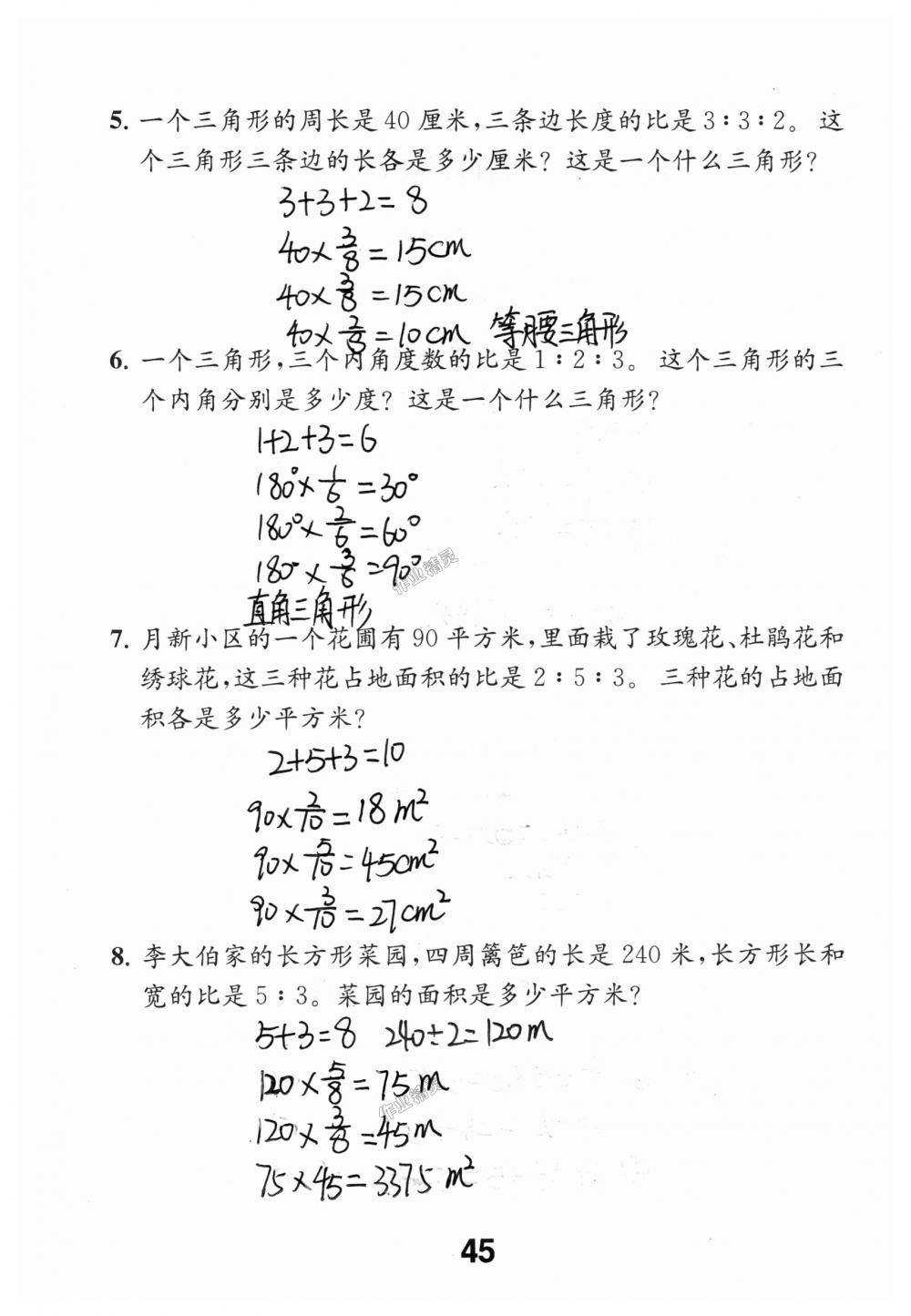 2018年數(shù)學(xué)補充習(xí)題六年級上冊蘇教版江蘇鳳凰教育出版社 第45頁