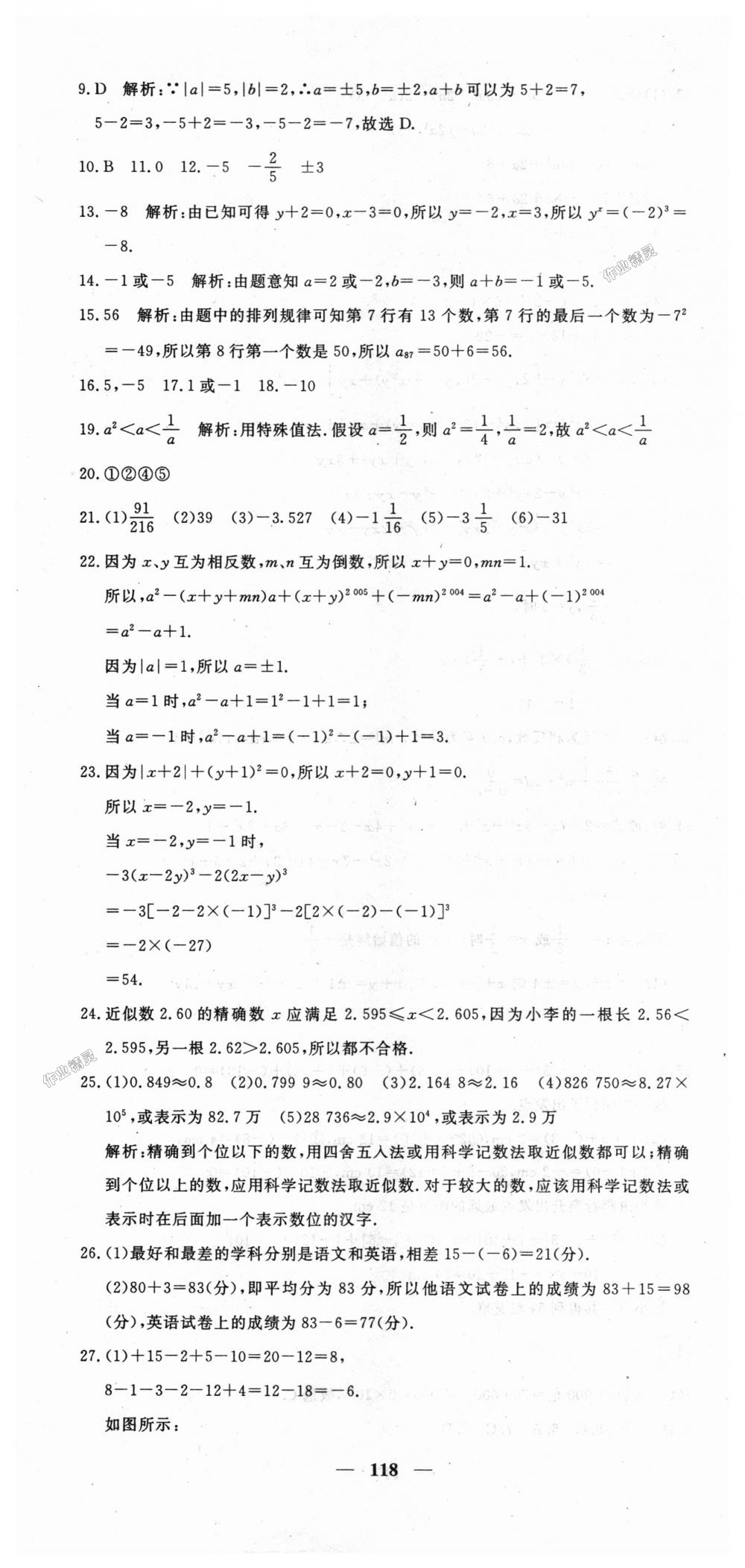 2018年王后雄黄冈密卷七年级数学上册人教版 第16页