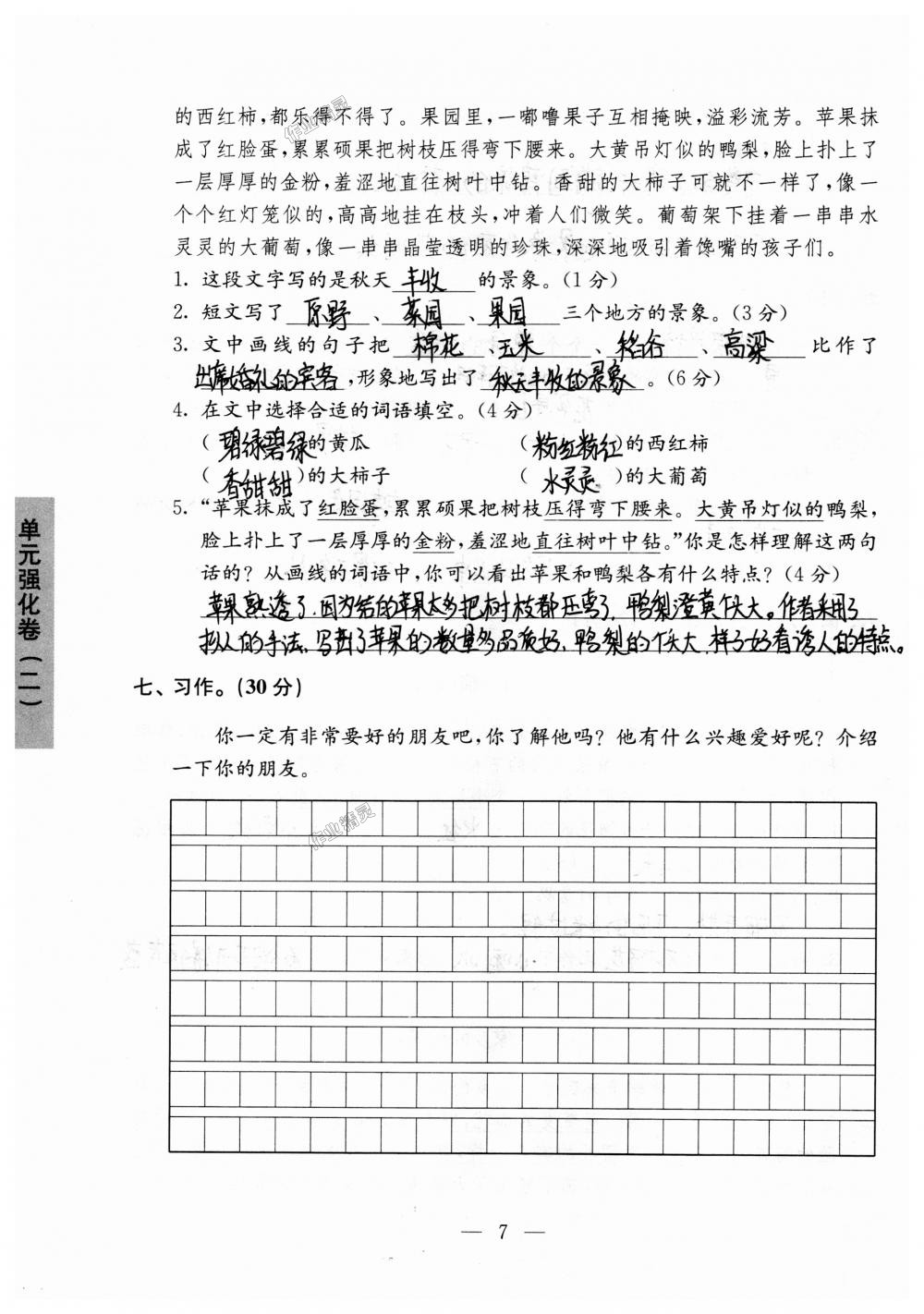 2018年强化拓展卷小学语文三年级上册苏教版提升版 第7页