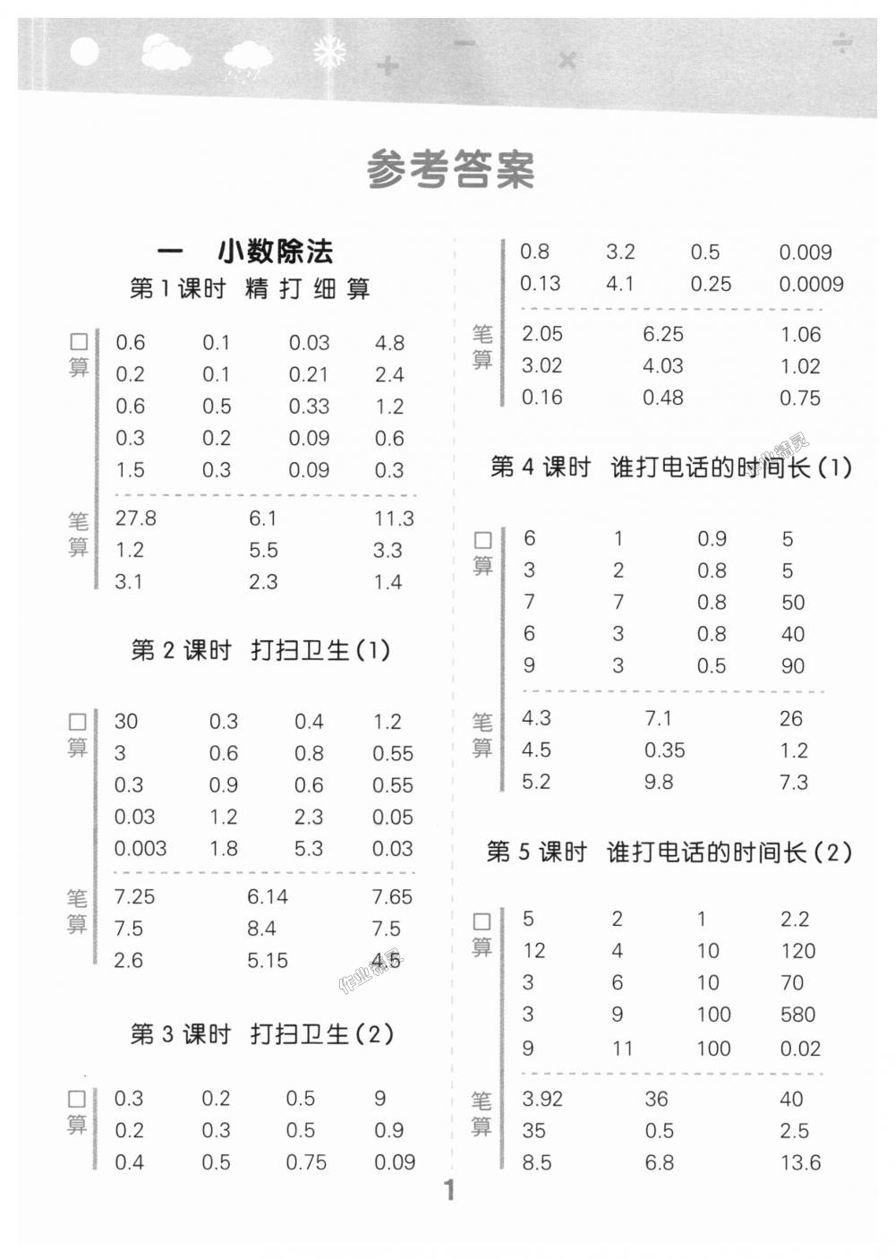 2018年小學(xué)口算大通關(guān)五年級(jí)數(shù)學(xué)上冊(cè)北師大版 第1頁(yè)