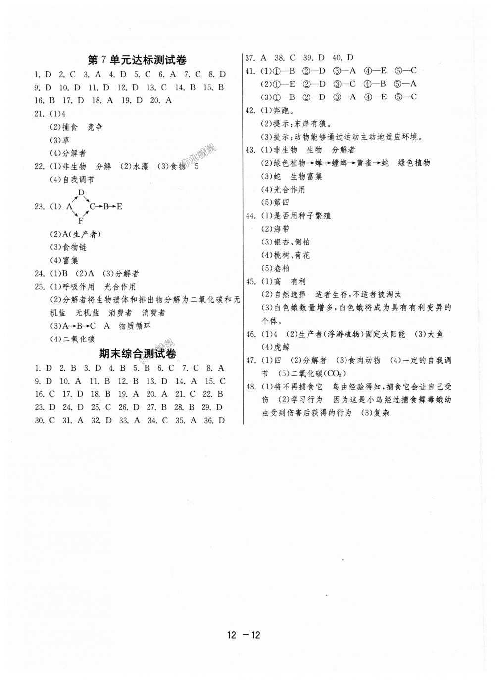 2018年1课3练单元达标测试八年级生物学上册苏教版 第12页