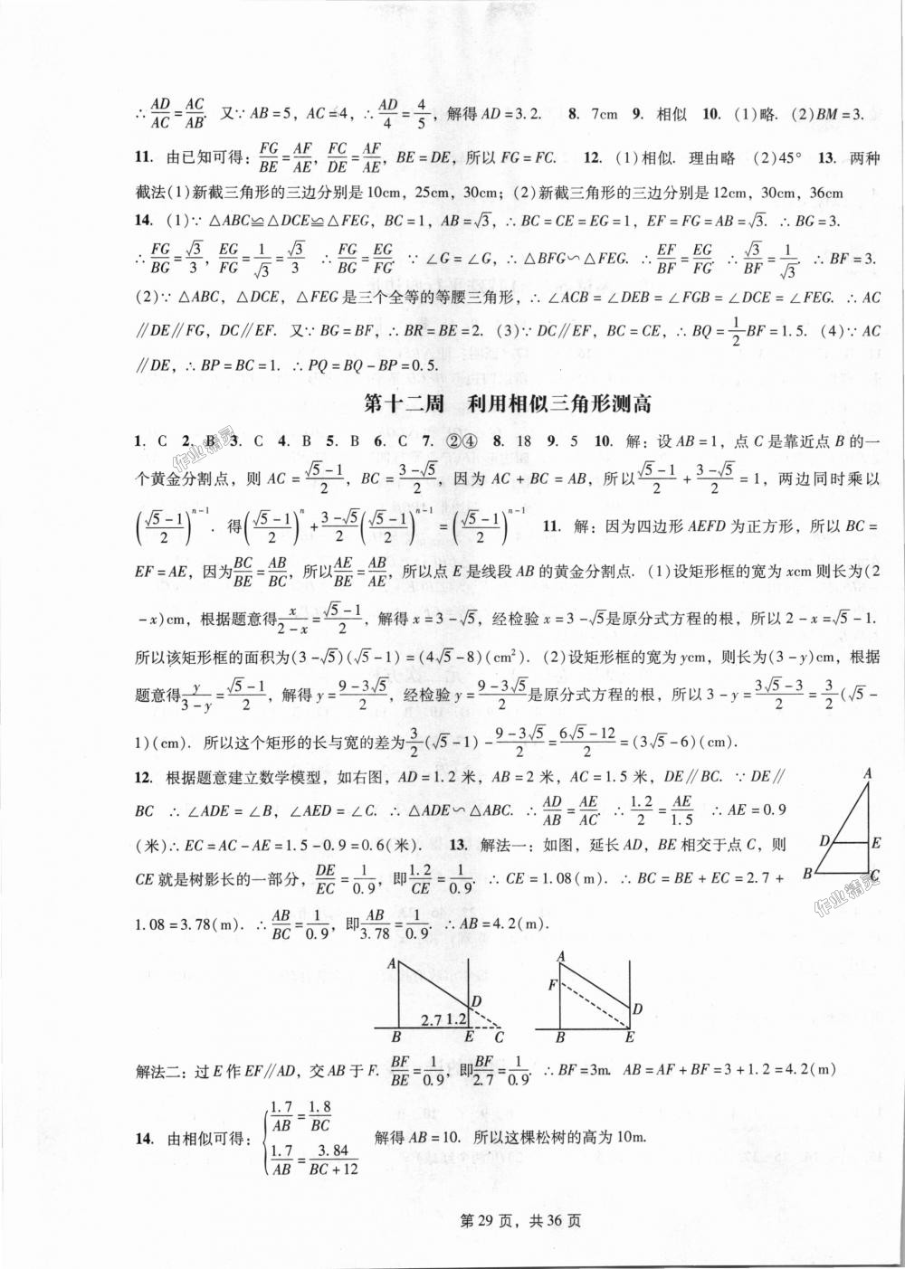 2018年深圳金卷初中數(shù)學課時作業(yè)AB本九年級上冊北師大版 第29頁