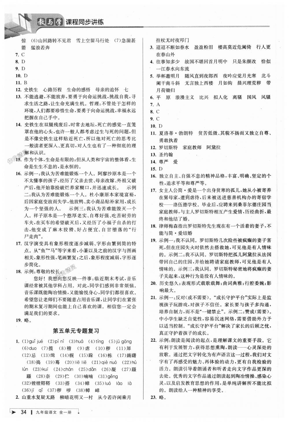 2018年教与学课程同步讲练九年级语文全一册人教版 第33页