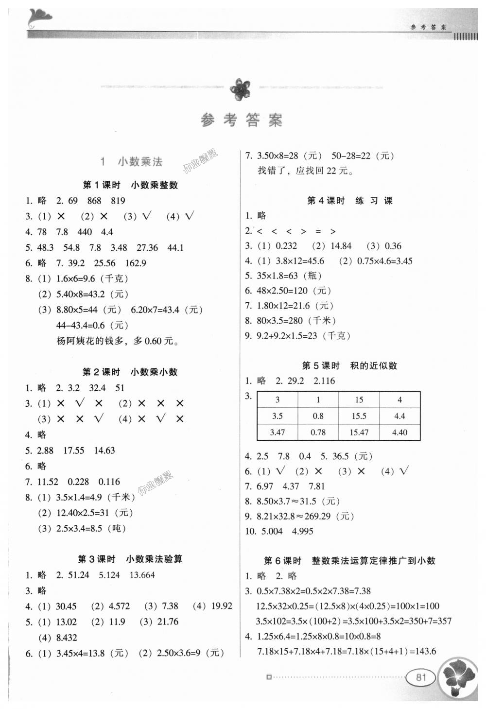 2018年南方新课堂金牌学案五年级数学上册人教版 第1页