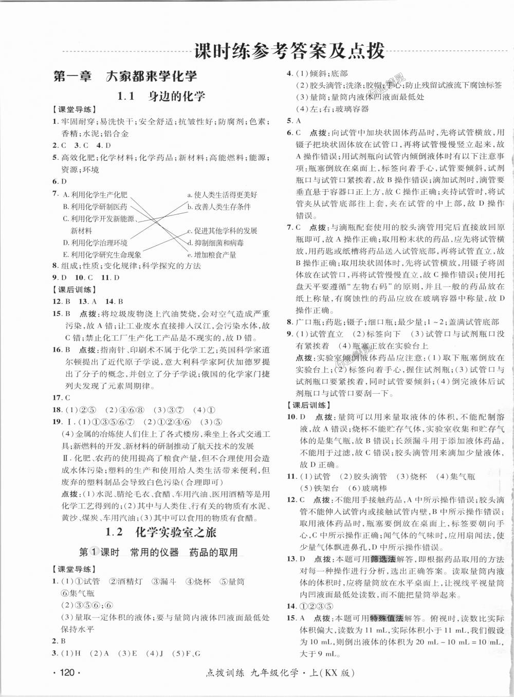 2018年点拨训练九年级化学上册科学版 第1页