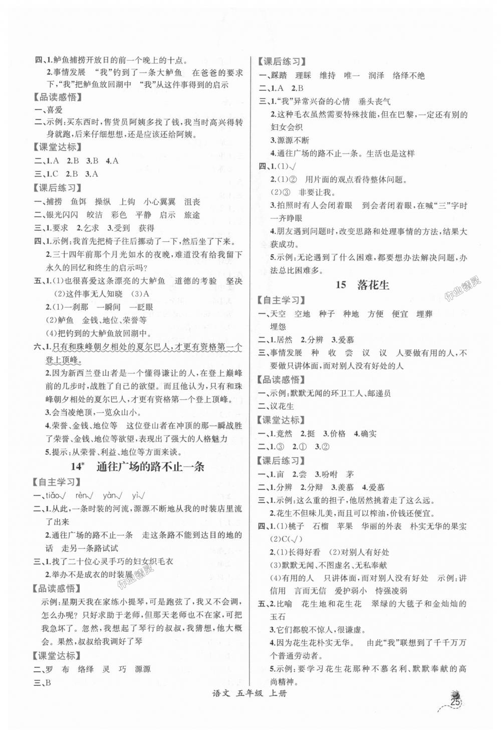 2018年同步导学案课时练五年级语文上册人教版 第5页