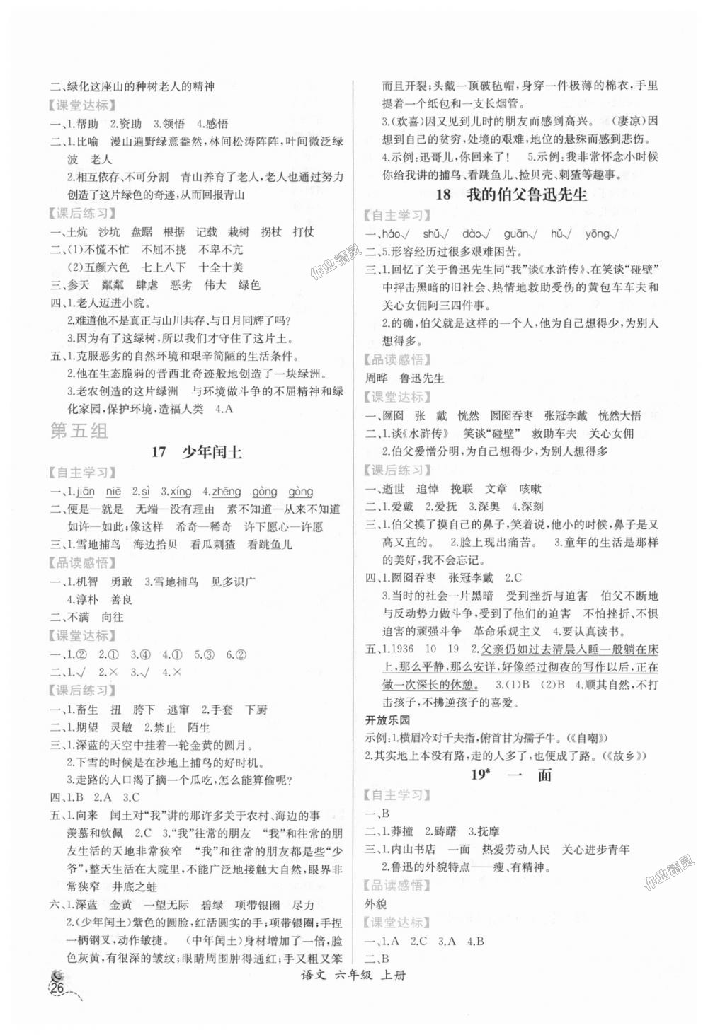 2018年同步导学案课时练六年级语文上册人教版 第6页