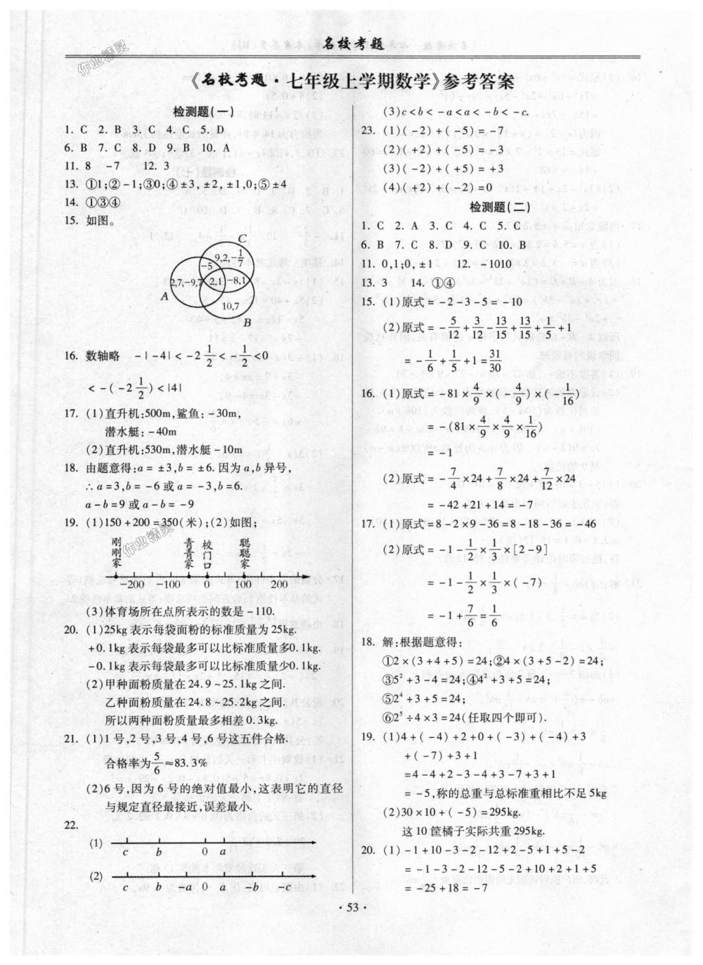 2018年名校考题七年级数学上册人教版 第1页