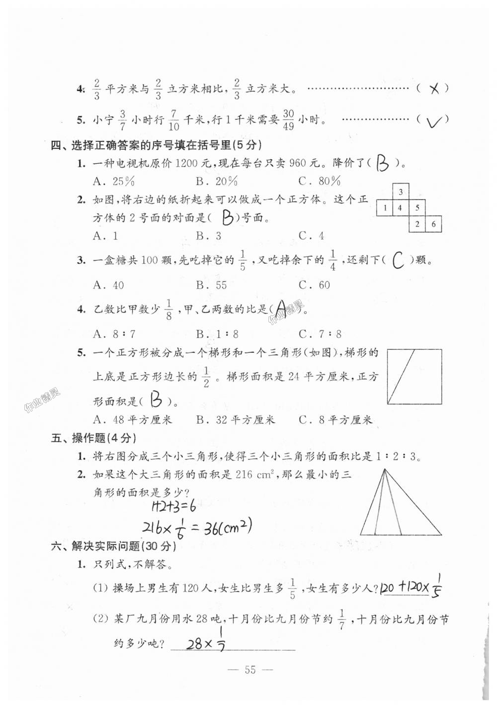 2018年練習(xí)與測(cè)試檢測(cè)卷六年級(jí)數(shù)學(xué)上冊(cè)蘇教版 第55頁(yè)