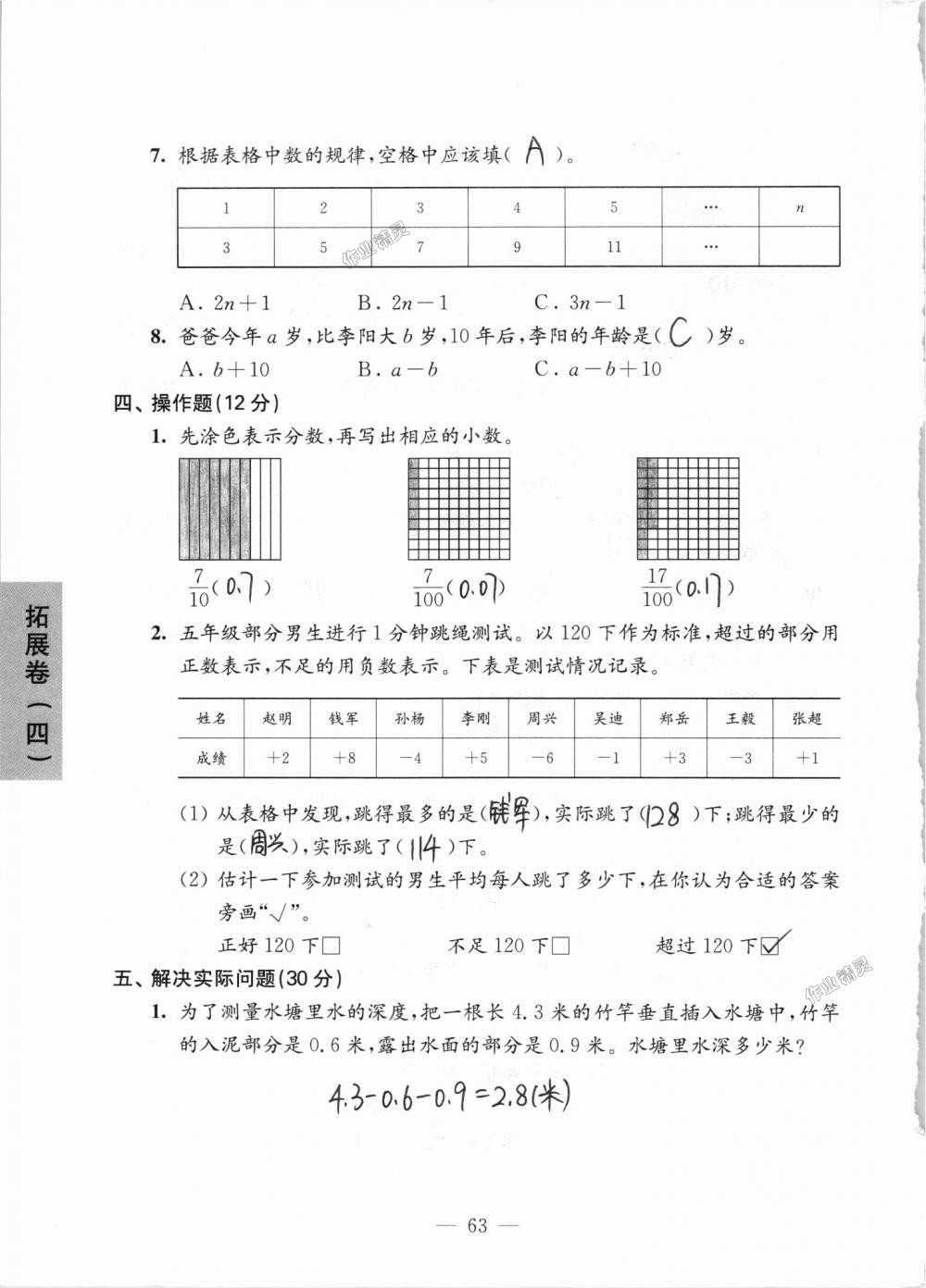 2018年强化拓展卷小学数学五年级上册苏教版提升版 第63页