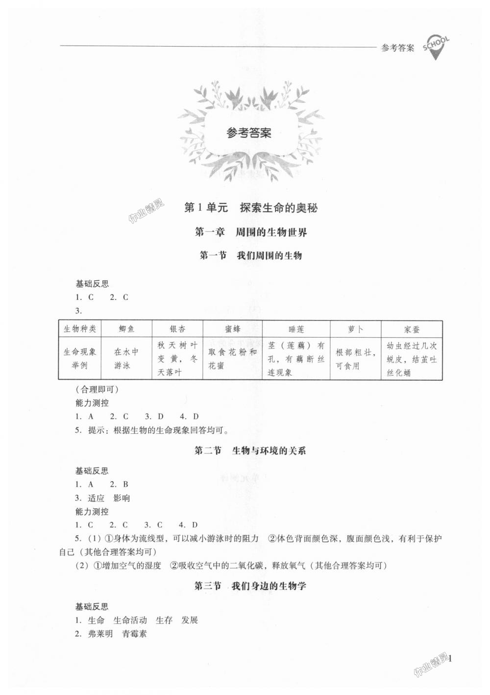 2018年新课程问题解决导学方案七年级生物学上册凤凰版 第1页