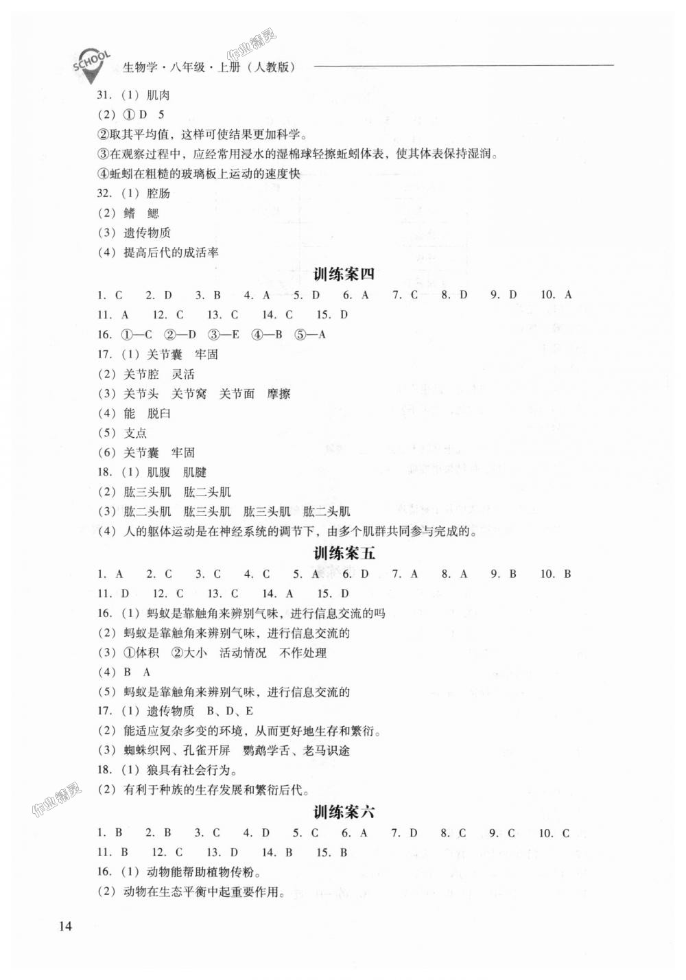 2018年新課程問(wèn)題解決導(dǎo)學(xué)方案八年級(jí)生物學(xué)上冊(cè)人教版 第14頁(yè)