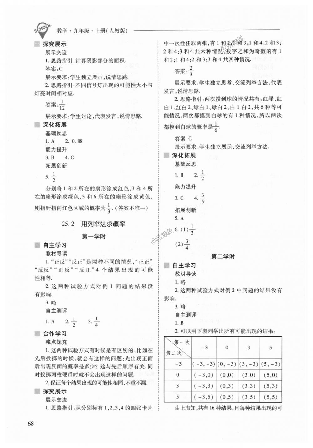 2018年新课程问题解决导学方案九年级数学上册人教版 第68页