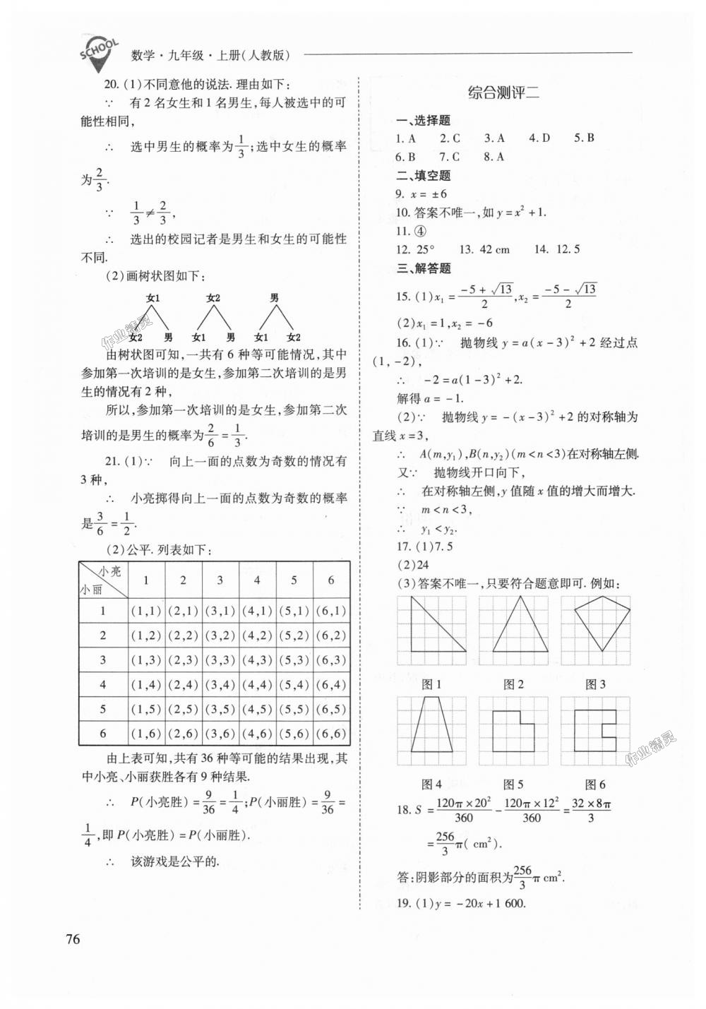 2018年新课程问题解决导学方案九年级数学上册人教版 第76页