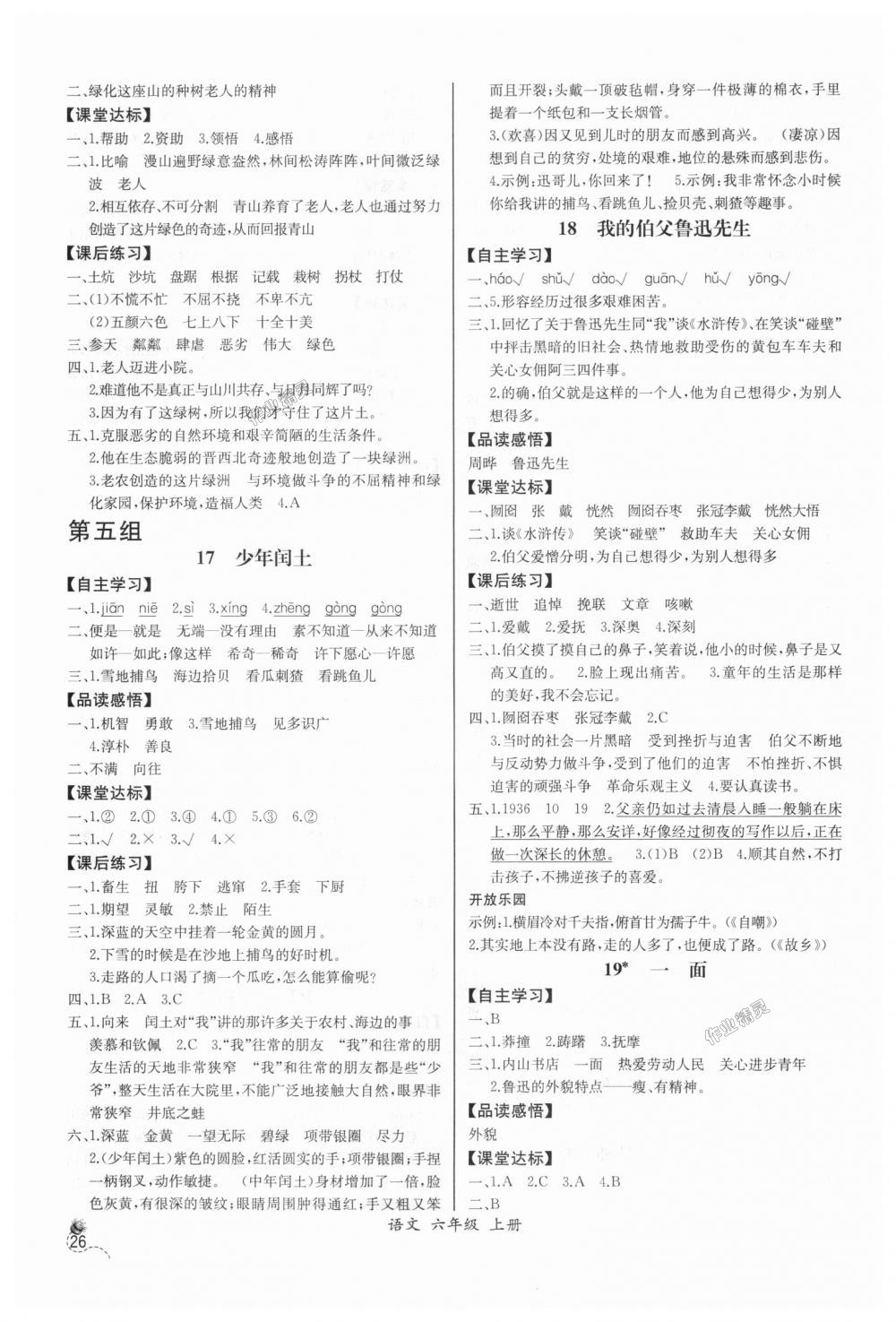 2018年同步导学案课时练六年级语文上册人教版河北专版 第6页