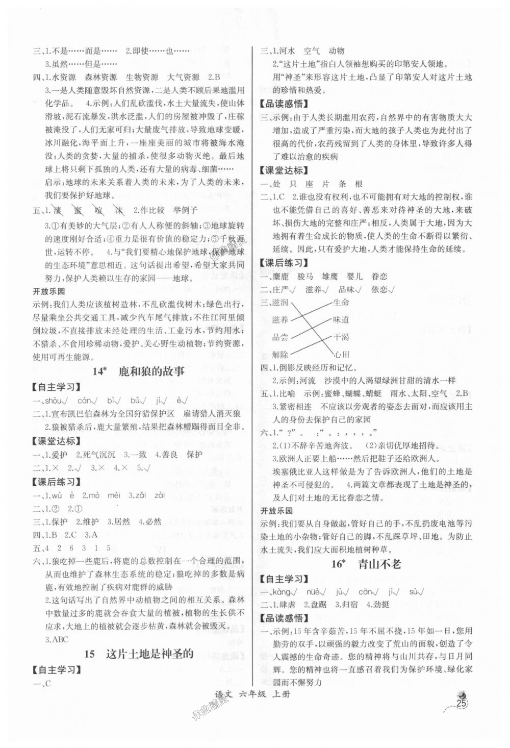 2018年同步导学案课时练六年级语文上册人教版河北专版 第5页