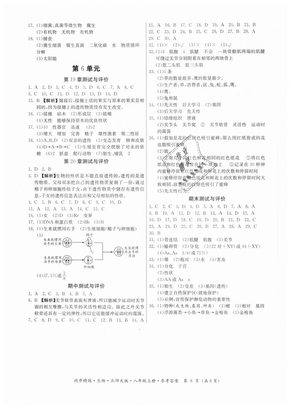 2018年同步精练八年级生物上册北师大版 第8页