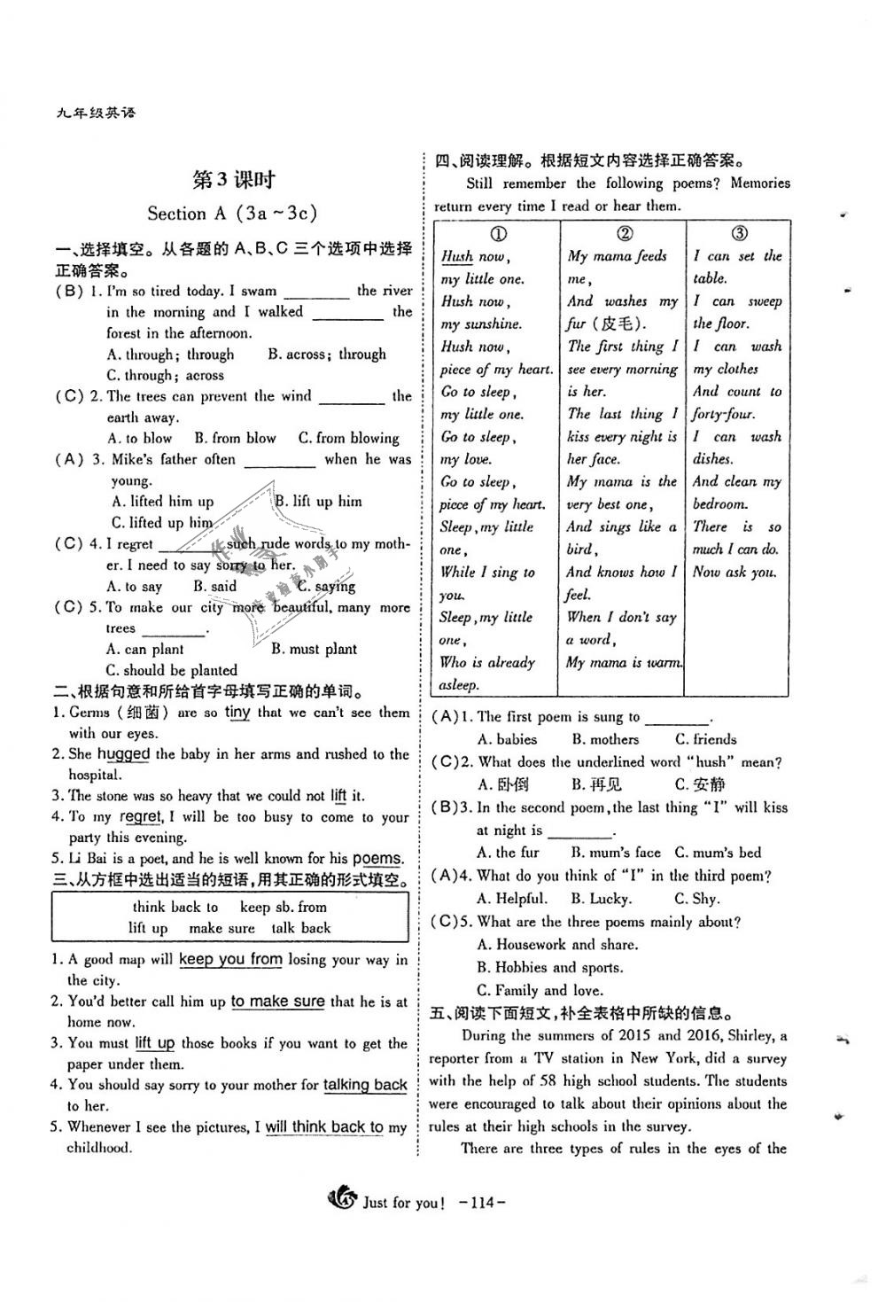 2018年蓉城优课堂给力A加九年级英语全一册人教版 第114页