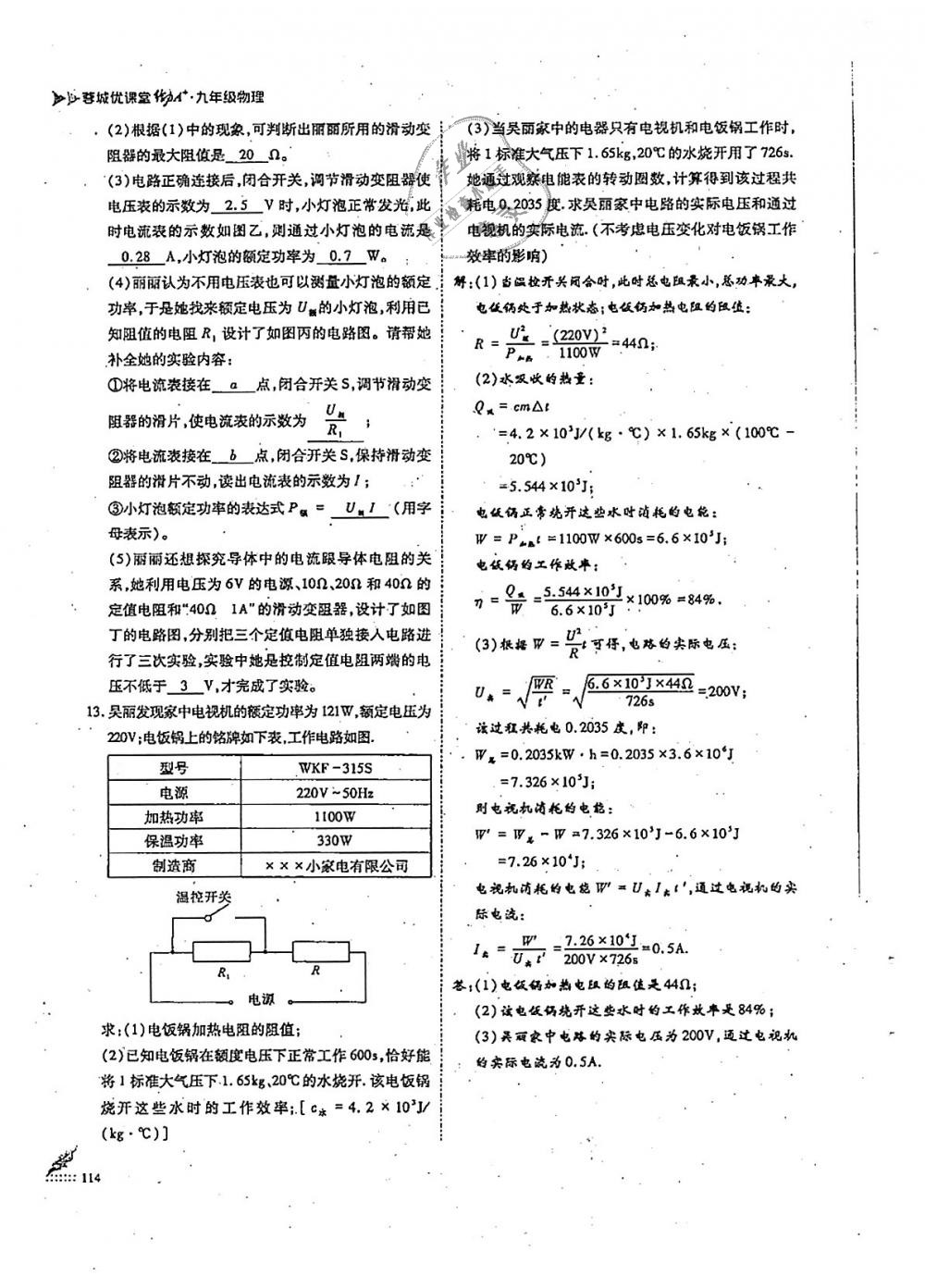 2018年蓉城优课堂给力A加九年级物理全一册教科版 第114页