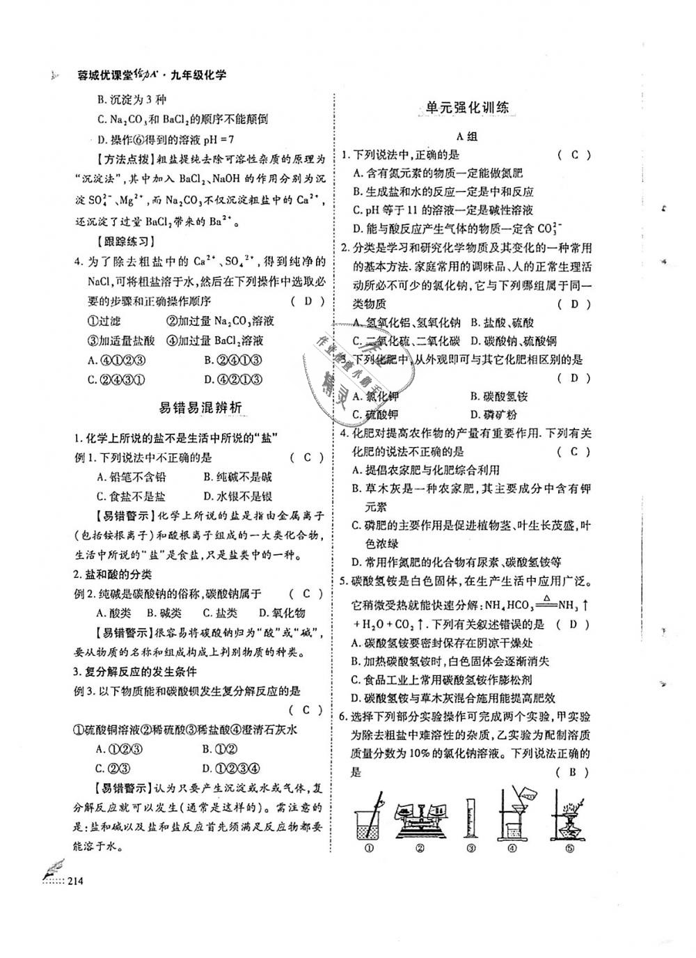 2018年蓉城优课堂给力A加九年级化学全一册人教版 第214页