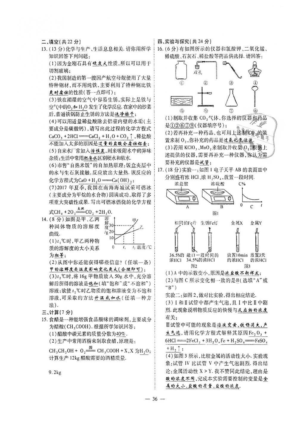 2018年蓉城優(yōu)課堂給力A加九年級化學全一冊人教版 第262頁