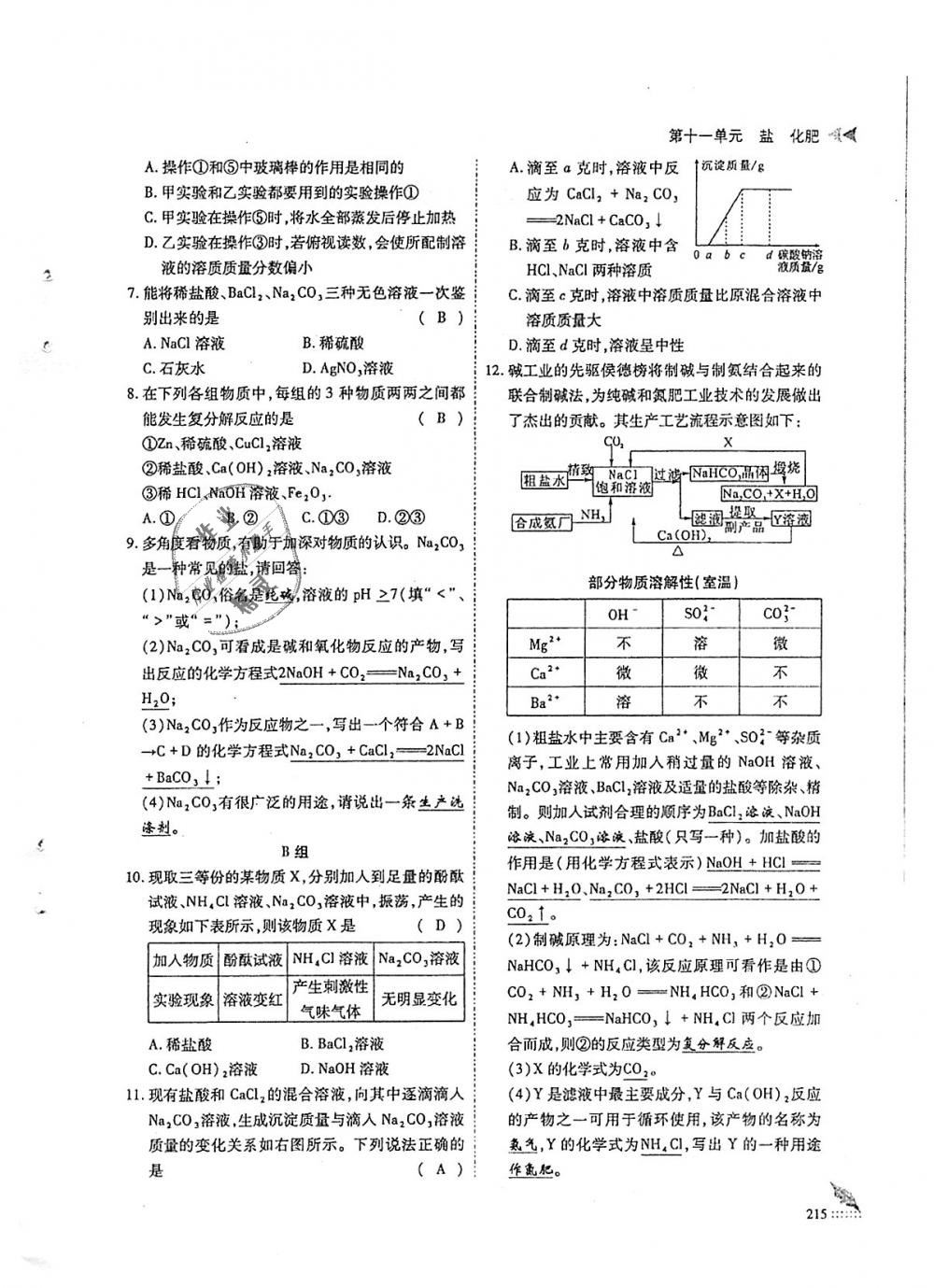 2018年蓉城优课堂给力A加九年级化学全一册人教版 第215页